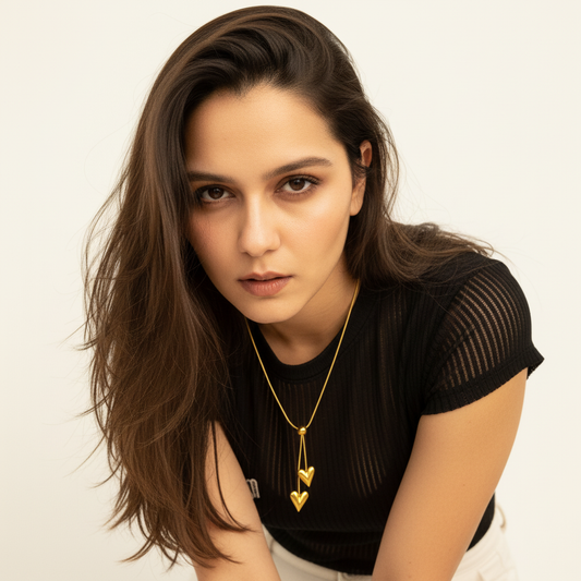 Gold Double Heart Pendant Necklace | Romantic Adjustable Women’s Jewelry LN10229