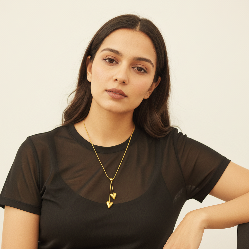 Gold Double Heart Pendant Necklace | Romantic Adjustable Women’s Jewelry LN10229