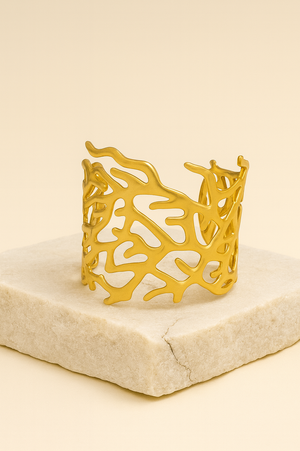 Abstract Gold Cuff Bracelet – Artistic Openwork Statement Bangle LB10178
