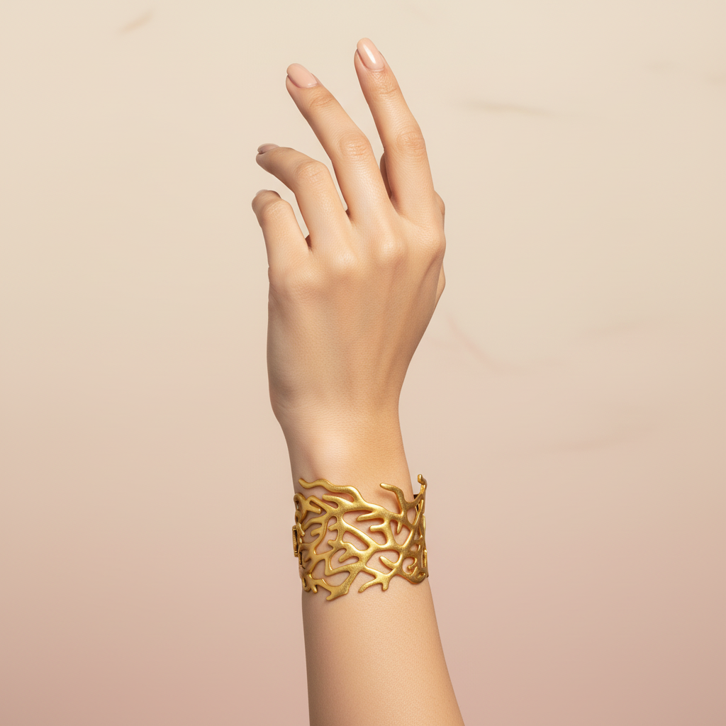 Abstract Gold Cuff Bracelet – Artistic Openwork Statement Bangle LB10178