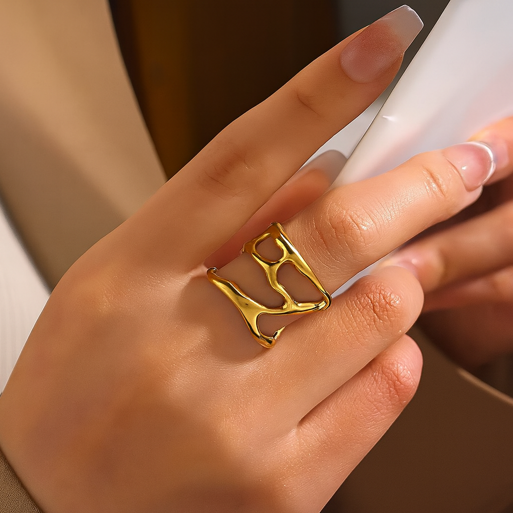 Abstract Gold Ring – Modern Sculpted Statement Jewelry for Women LR10191