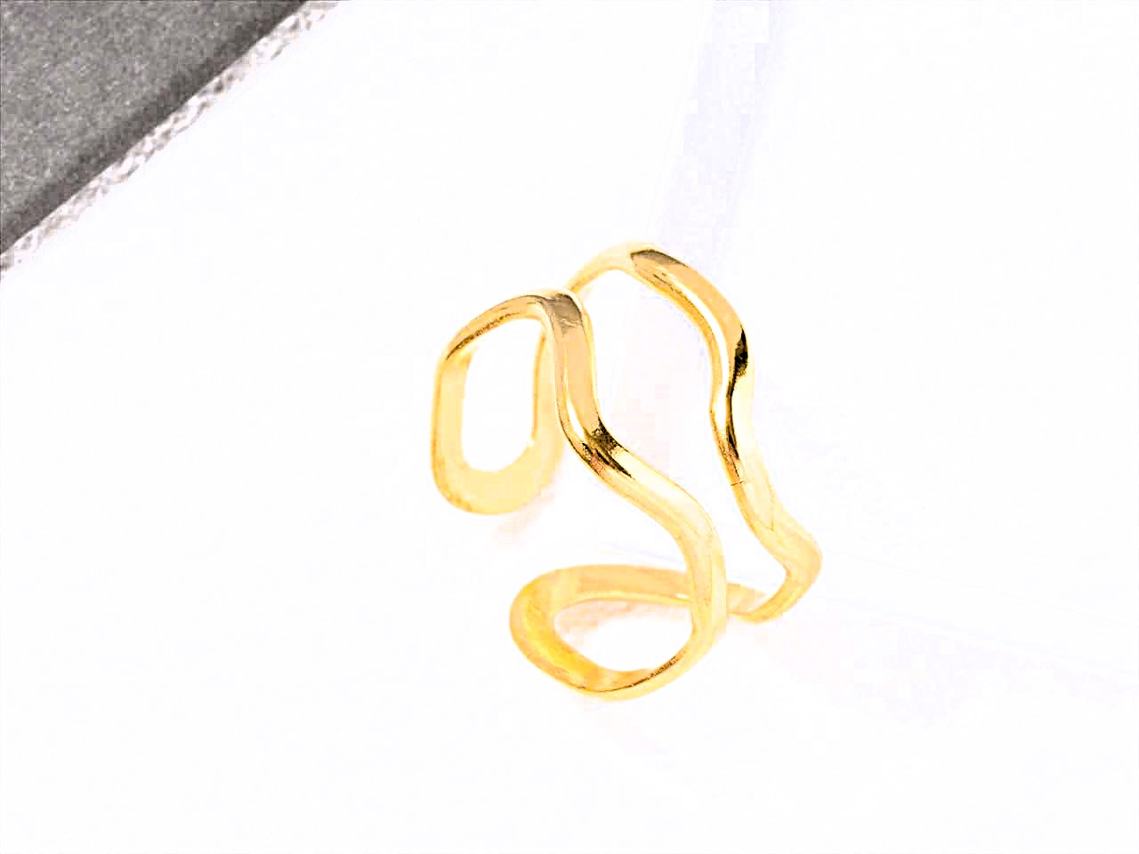 Abstract Gold Wave Ring – Modern Minimalist Adjustable Statement Ring for Women LR10190