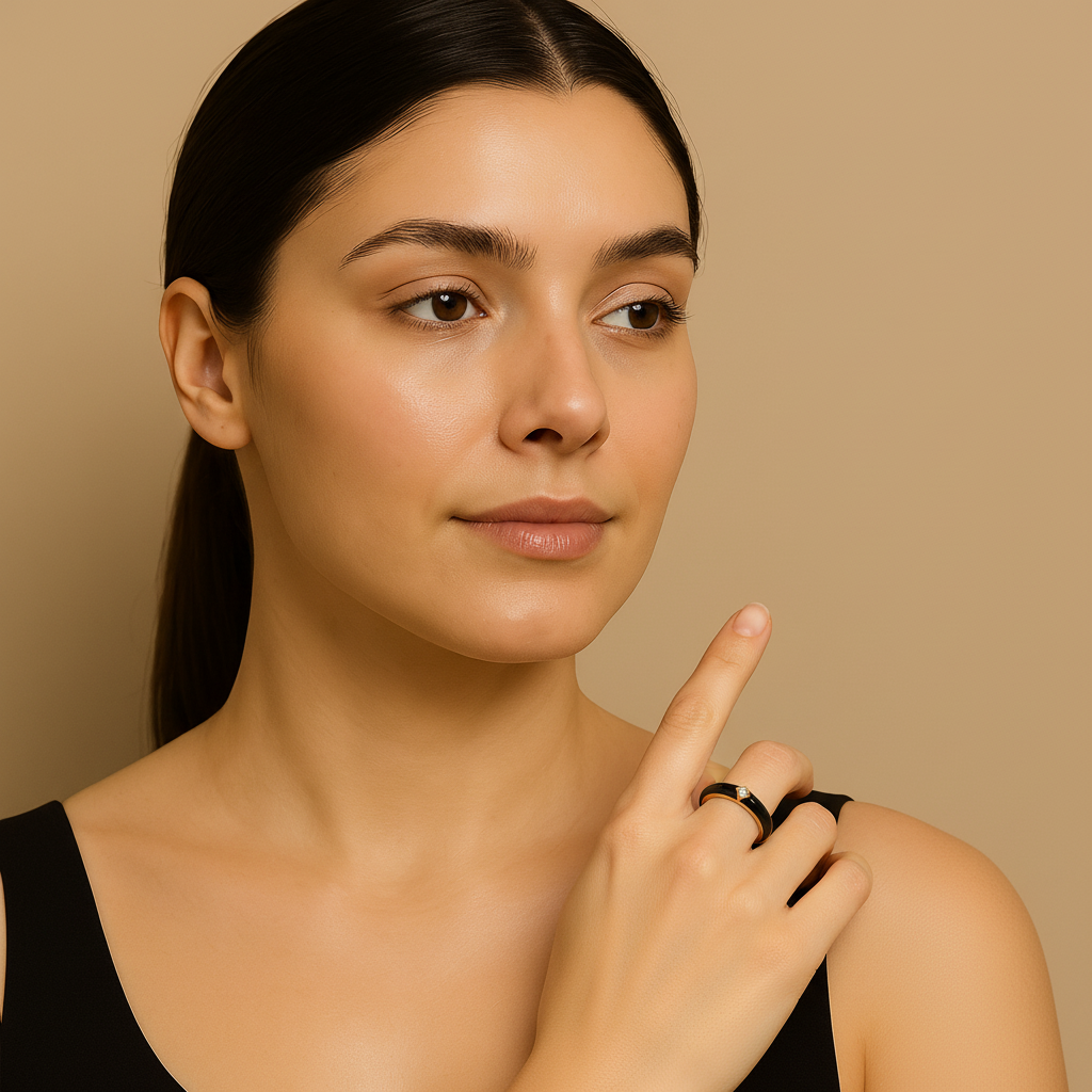 Black Enamel & Gold Adjustable Ring with Diamond Accent LR10198