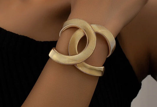 Bold Gold Statement Cuff Bracelet  Modern Designer Women’s Jewelry LB10085