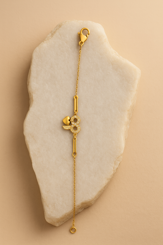 Bow Bracelet – Dainty Diamond Bow with Heart Charm LB10067