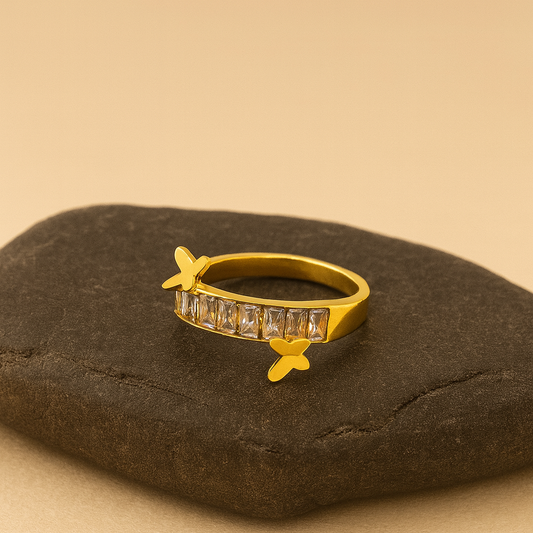 Butterfly Accent Baguette Band Ring LR10176