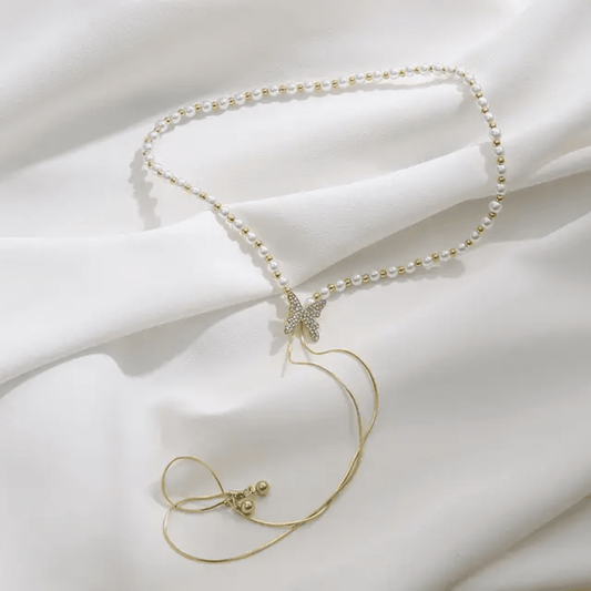 Butterfly Pearl Beaded Necklace Dainty Gold Choker LN10170