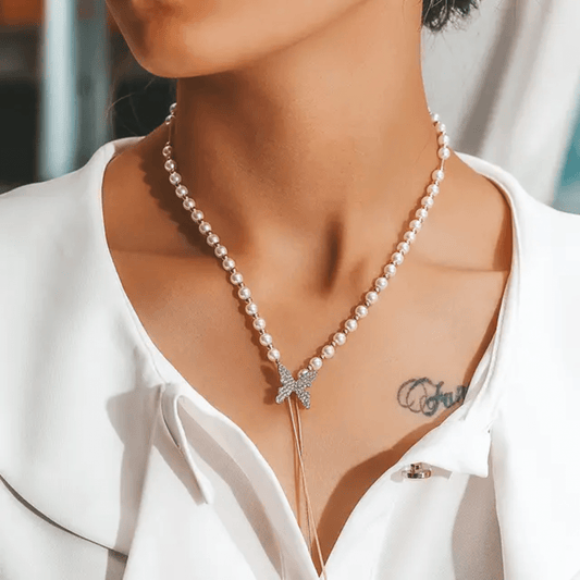 Butterfly Pearl Beaded Necklace Dainty Gold Choker LN10170