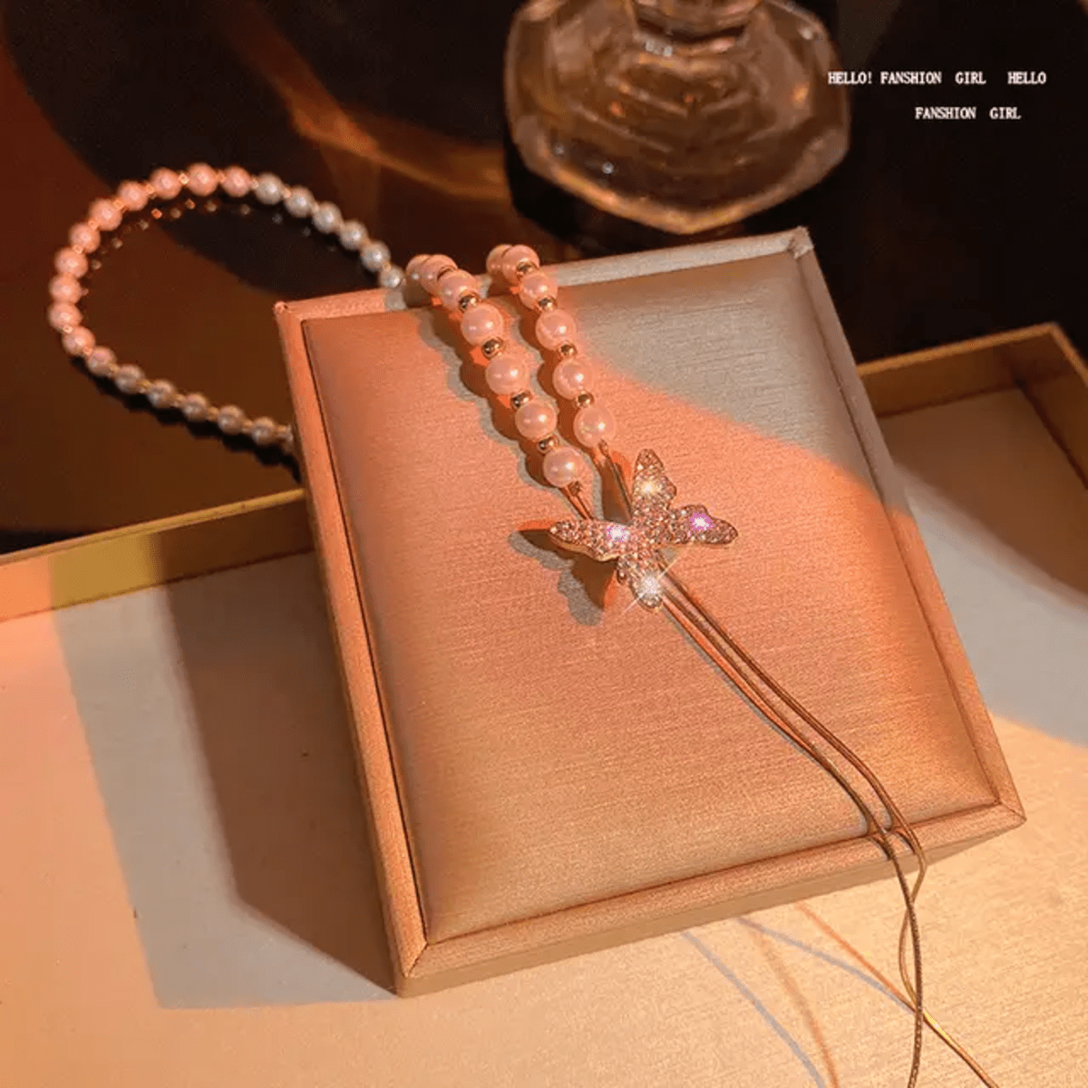 Butterfly Pearl Beaded Necklace Dainty Gold Choker LN10170