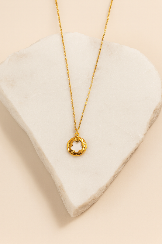Clover Coin Pendant Necklace Gold Vermeil with Hammered Finish  Lucky Charm Jewelry LN10111