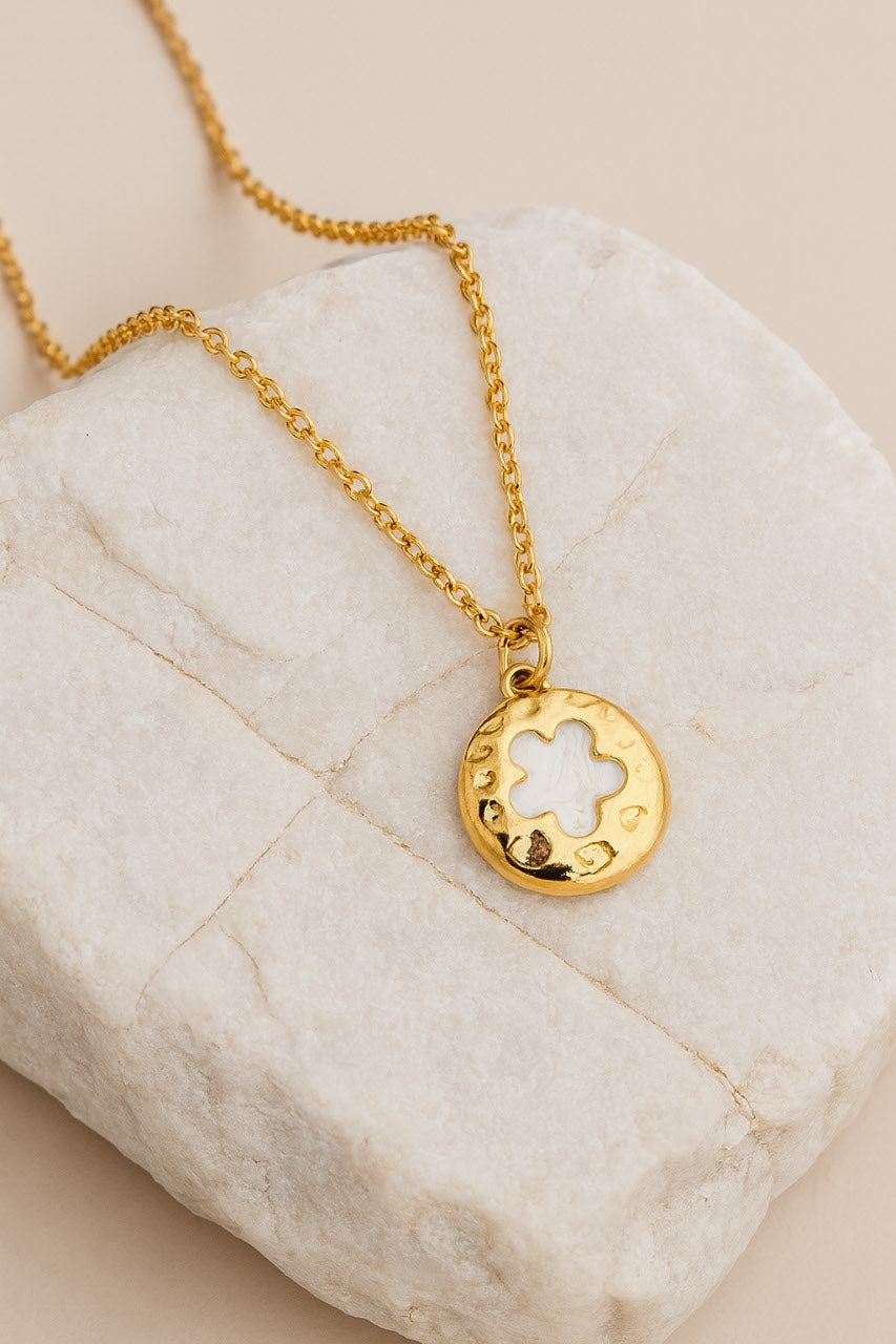 Clover Coin Pendant Necklace Gold Vermeil with Hammered Finish  Lucky Charm Jewelry LN10111