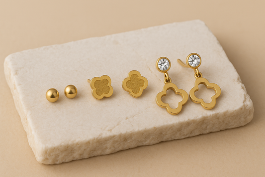 Clover Motif Earring Set with Crystal Drops LE10273