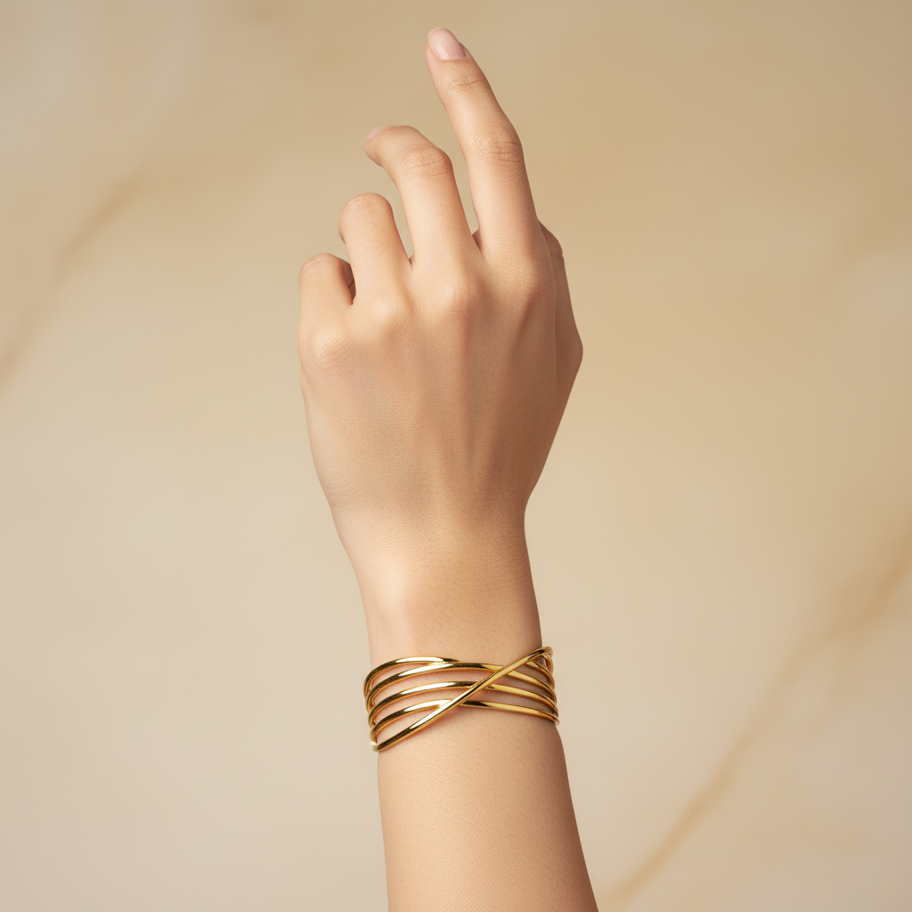 Crisscross Gold Cuff Bracelet – Minimalist Open Bangle for Timeless Elegance LB10185