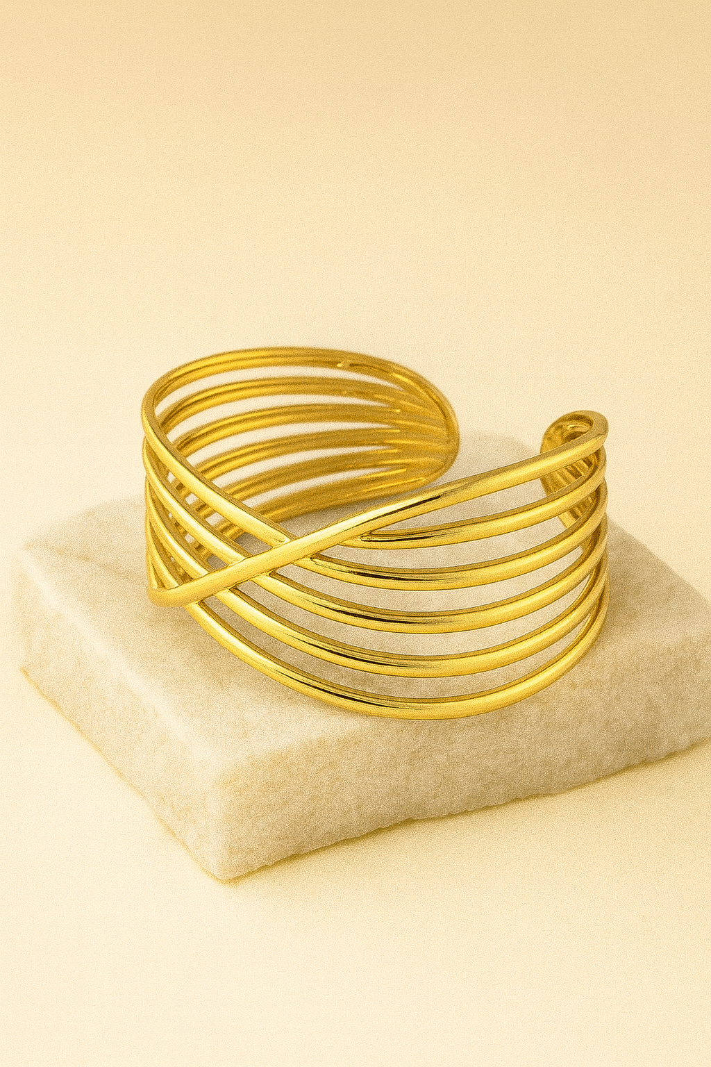 Crisscross Gold Cuff Bracelet – Minimalist Open Bangle for Timeless Elegance LB10185