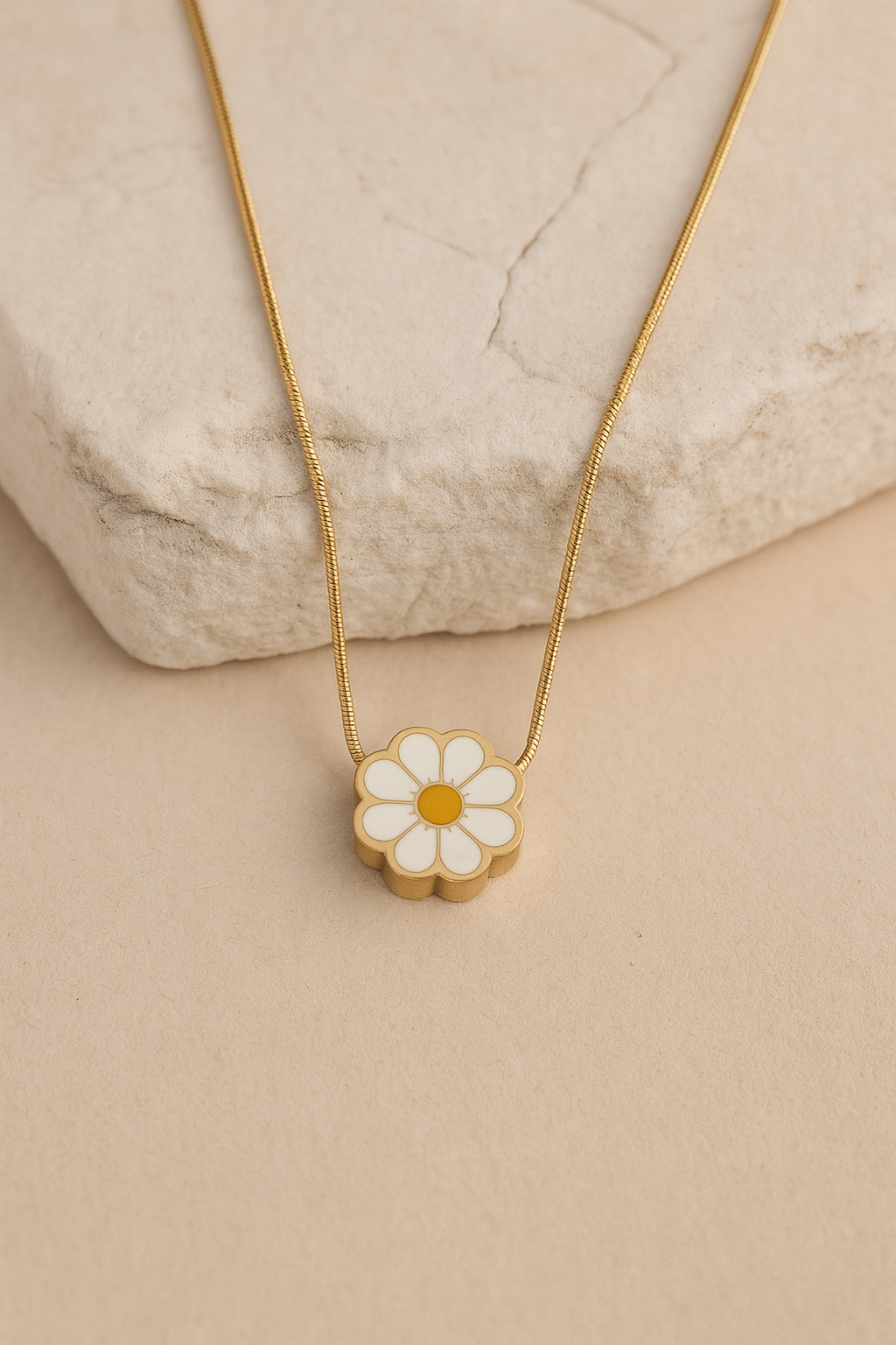 Daisy Flower Pendant Necklace Gold Vermeil with Enamel  Cute Floral Jewelry LN10110