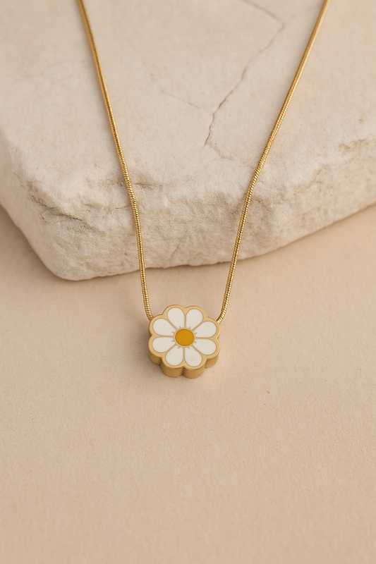 Daisy Flower Pendant Necklace Gold Vermeil with Enamel  Cute Floral Jewelry LN10110