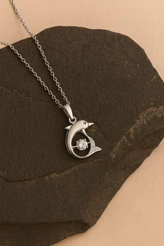 Dolphin & Crystal Solitaire Pendant Necklace LN10277