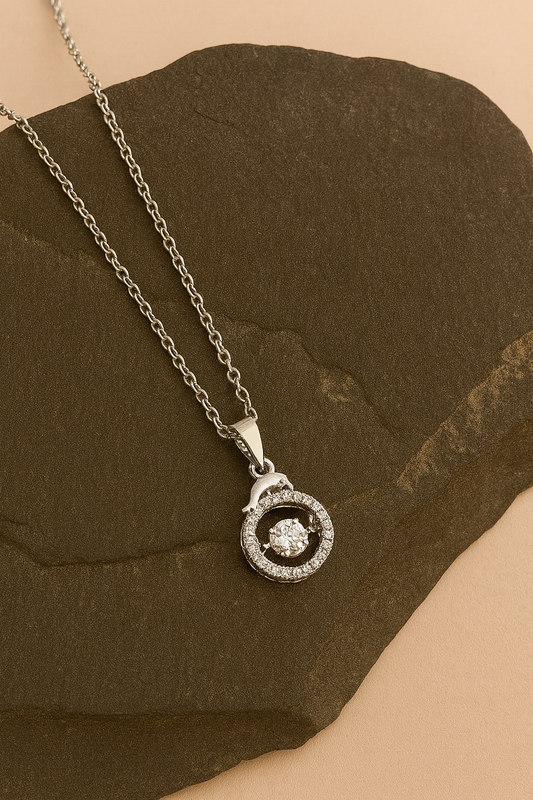 Dolphin Halo Crystal Pendant Necklace in Silver LN10280