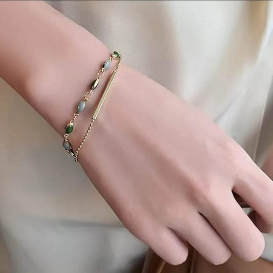 Dual Bead & Stone Gold Bracelet LB10114