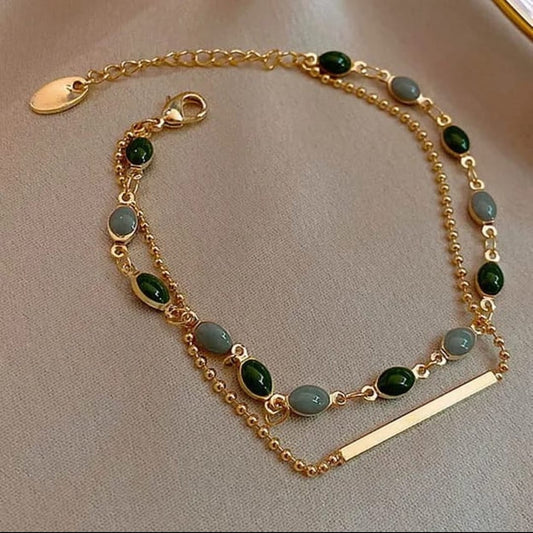 Dual Bead & Stone Gold Bracelet LB10114
