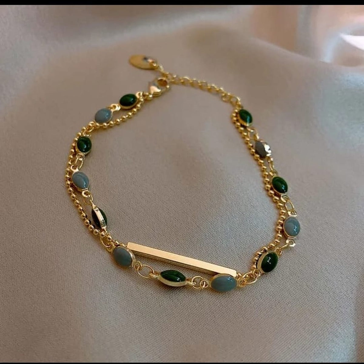 Dual Bead & Stone Gold Bracelet LB10114
