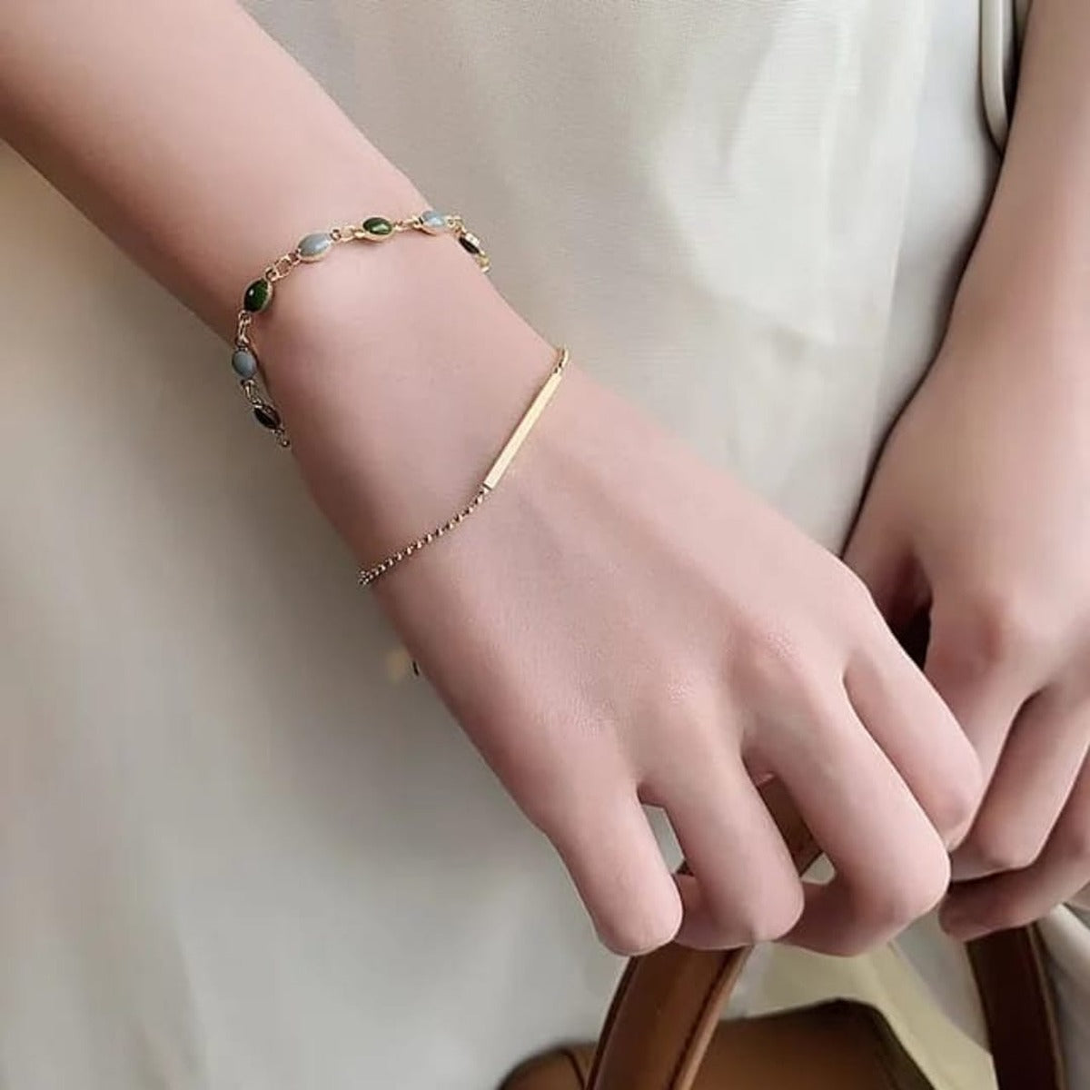 Dual Bead & Stone Gold Bracelet LB10114