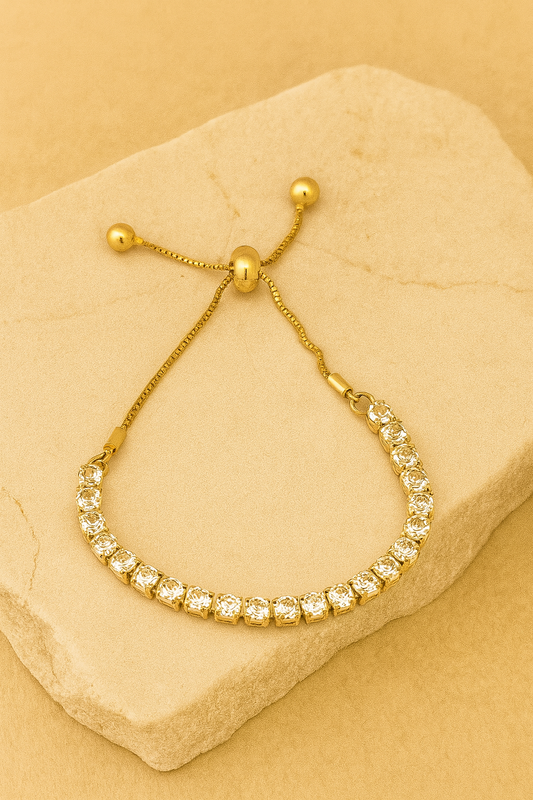 Elegant Gold Adjustable Bracelet with Sparkling Stones Luxury Women’s Jewelry LB10124