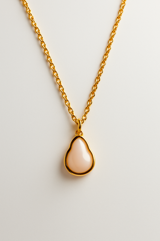 Elegant Gold Chain Necklace with Pear-Shaped Pink Stone Pendant – Minimalist Jewelry LN10139