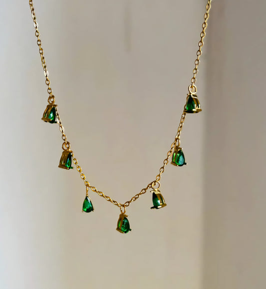 Emerald Teardrop Necklace Gold Vermeil with Green Crystal Charms LN10113