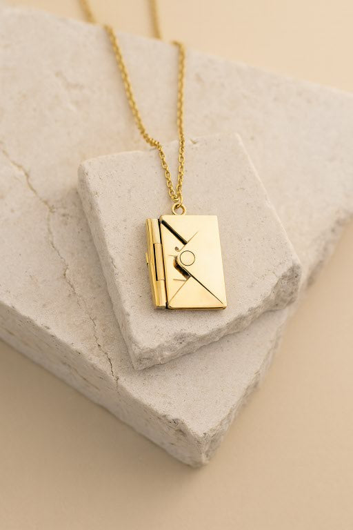 Envelope Locket Necklace Gold Vermeil Love Letter Pendant  Personalized Gift Jewelry LN10104