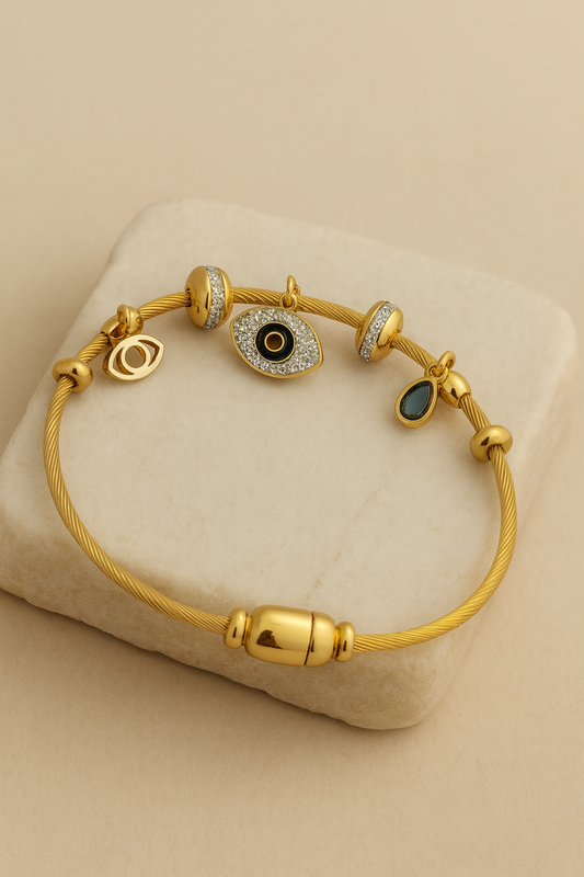 Evil Eye Charm Cable Bracelet – Gold Tone LB10123