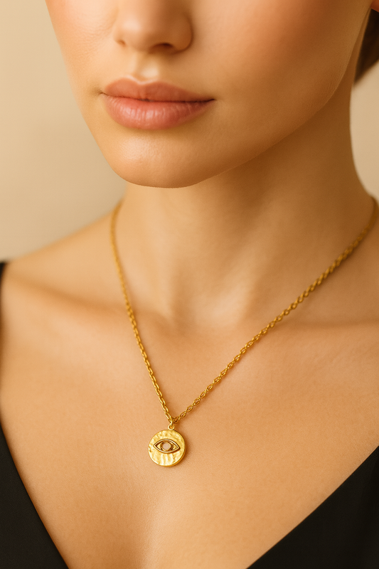 Evil Eye Medallion Necklace Gold Vermeil with Moonstone  Protection Jewelry LN10107