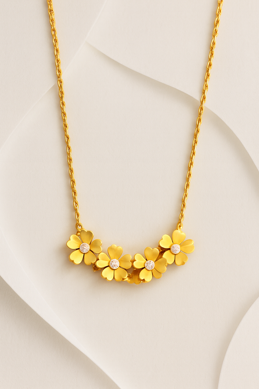 Gold Floral Necklace Gold Vermeil with Dainty Flower Charms & CZ Accents  Elegant Nature Jewelry LN10127