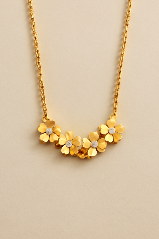 Gold Floral Necklace Gold Vermeil with Dainty Flower Charms & CZ Accents  Elegant Nature Jewelry LN10127