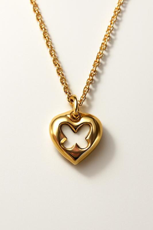 Gold Heart Butterfly Pendant Necklace Gold Vermeil with Mother of Pearl Inlay  Symbolic Jewelry LN10123