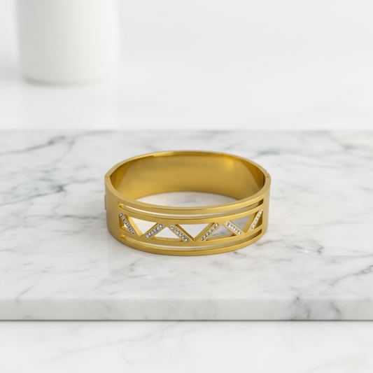 Geometric Gold Bangle with Diamond Accents – Elegant Minimalist Bracelet LB10195