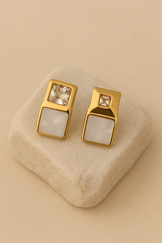 Geometric Mother of Pearl Stud Earrings LE10154