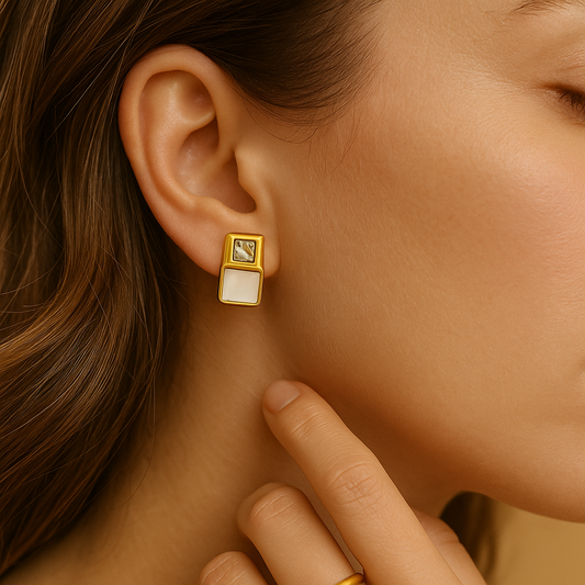 Geometric Mother of Pearl Stud Earrings LE10154