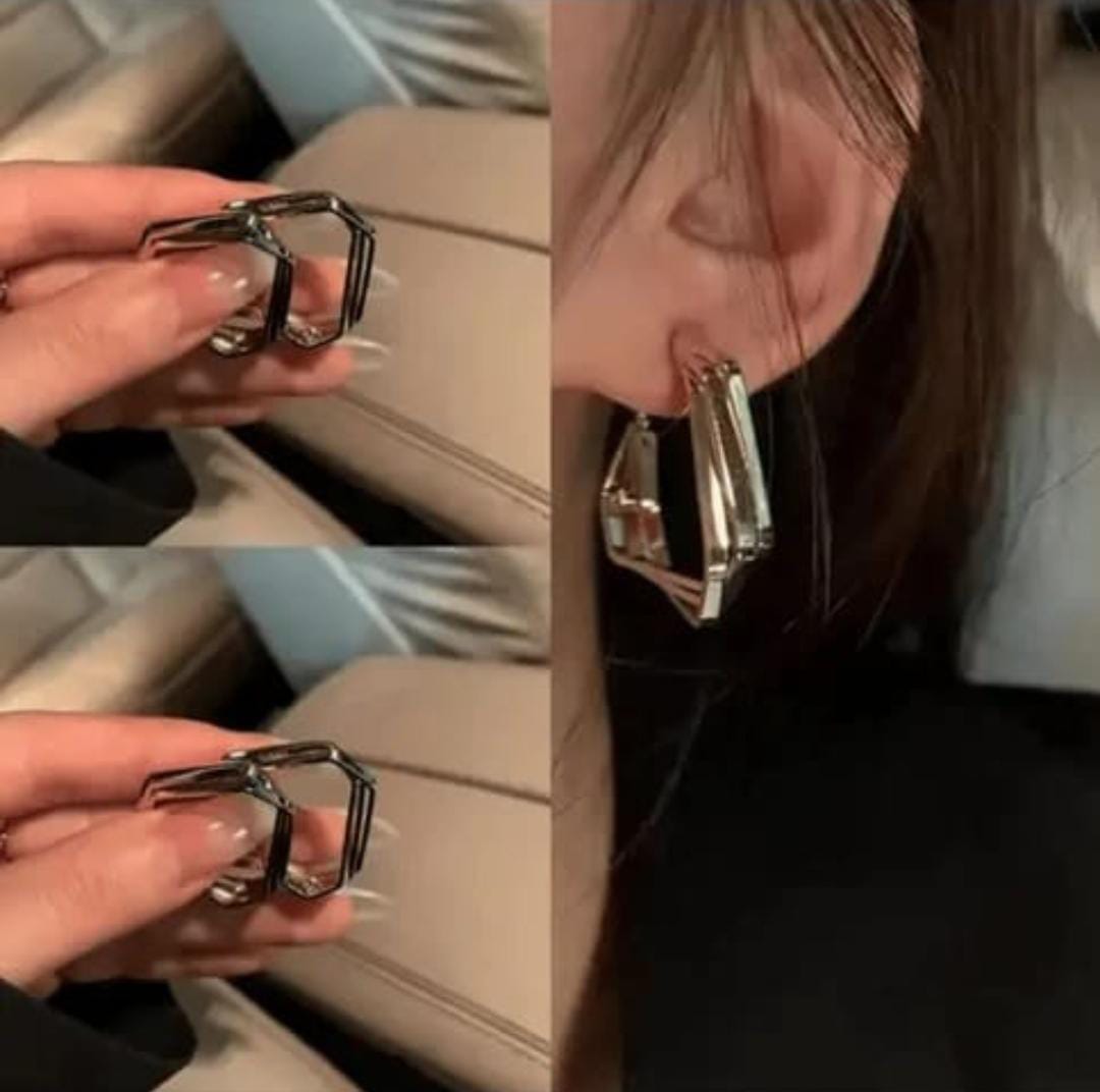 Geometric Silver Hoop Statement Earrings LE10198