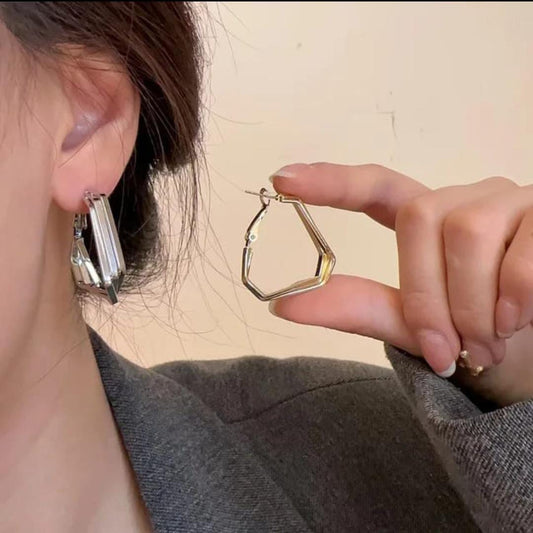 Geometric Silver Hoop Statement Earrings LE10198