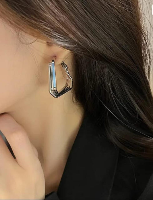 Geometric Silver Hoop Statement Earrings LE10198
