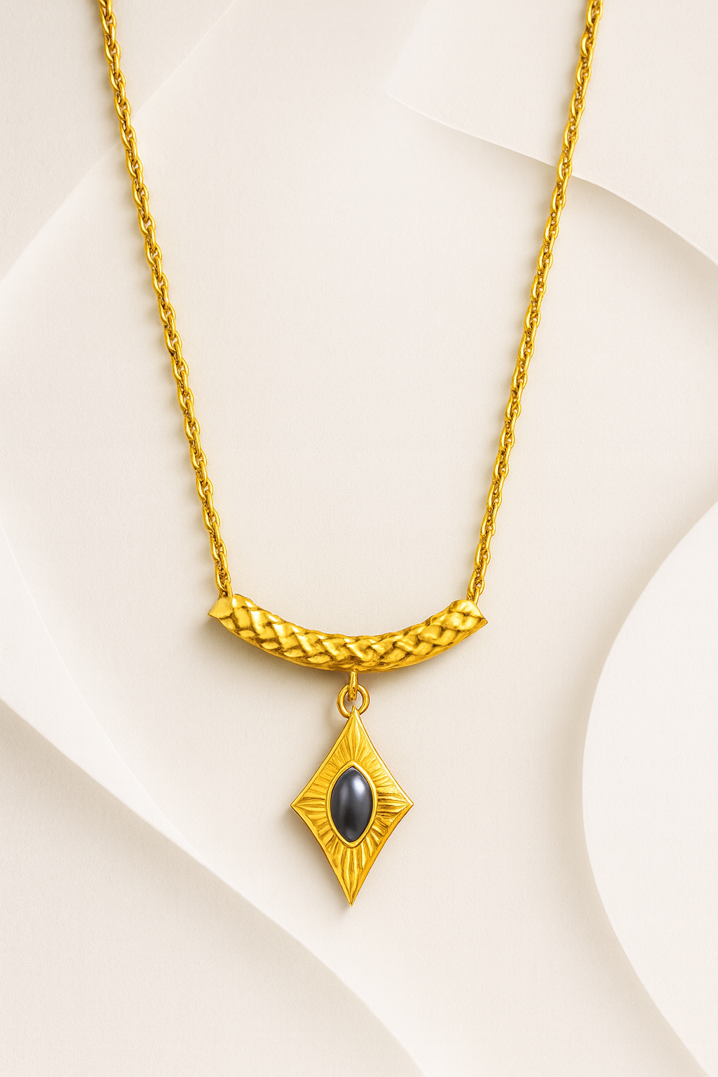 Geometric Statement Necklace Gold Vermeil with Black Onyx Pendant  Luxury Jewelry LN10106