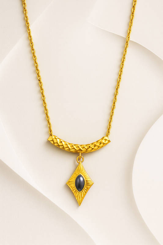 Geometric Statement Necklace Gold Vermeil with Black Onyx Pendant  Luxury Jewelry LN10106