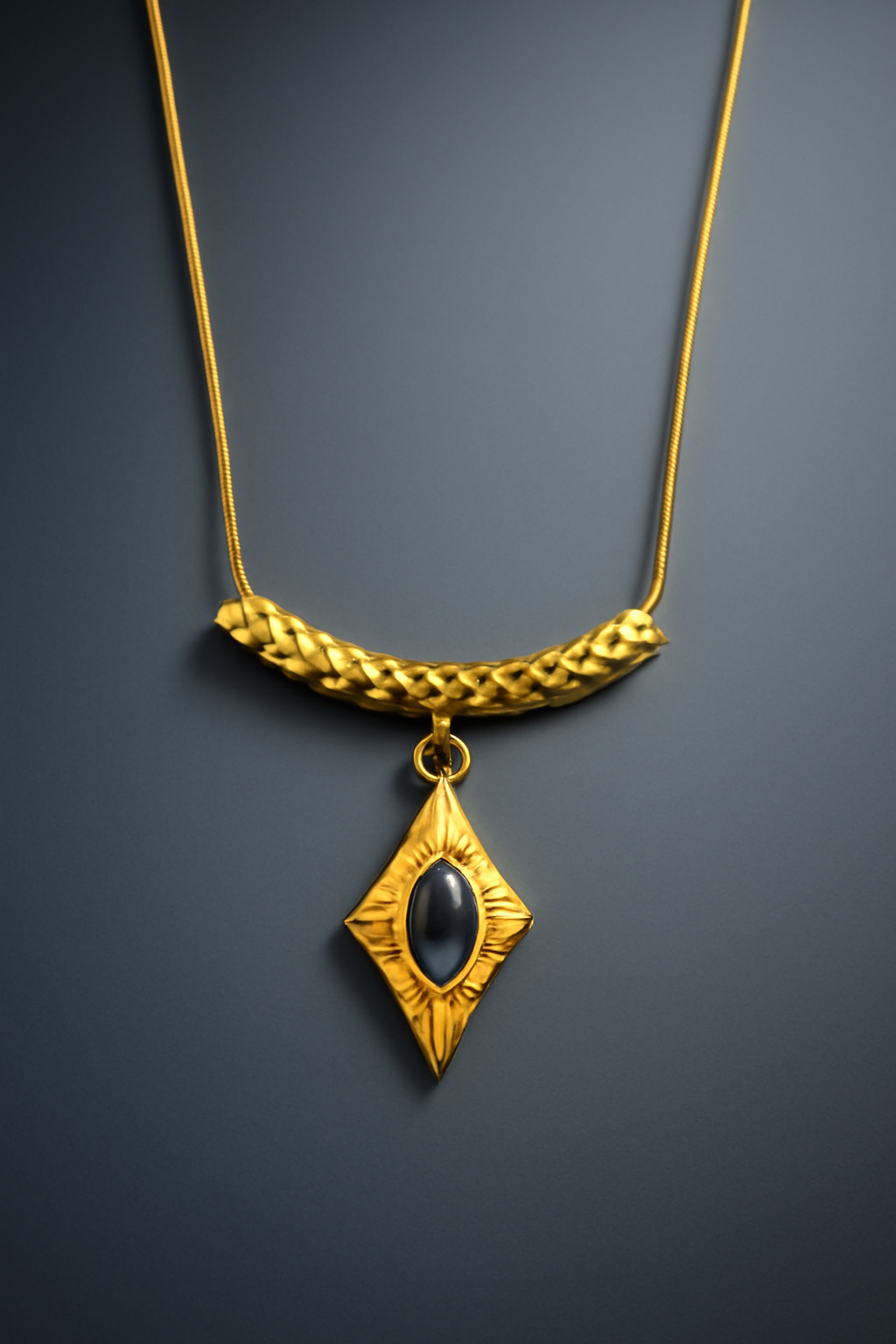 Geometric Statement Necklace Gold Vermeil with Black Onyx Pendant  Luxury Jewelry LN10106