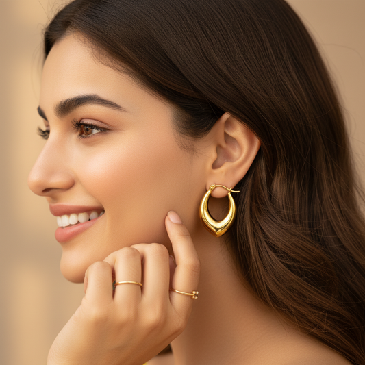 Gold-Plated Chunky Hoop Earrings for Women – Bold Minimalist Style LE10286