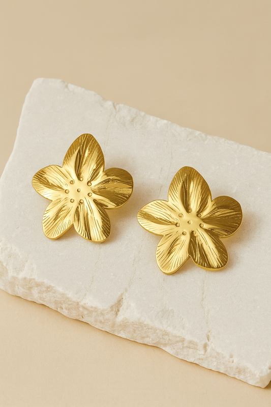 Gold-Plated Flower Stud Earrings for Women – Bold Floral Statement Jewelry LE10282