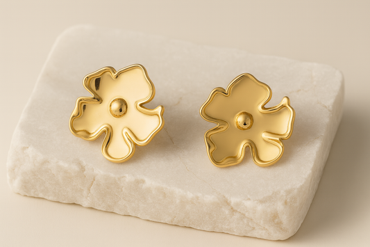 Gold-Plated Flower Stud Earrings for Women – Modern Minimalist Design LE10296