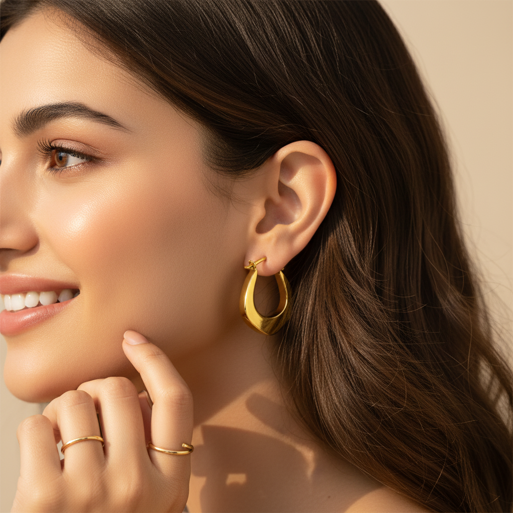 Gold-Plated Geometric Hoop Earrings for Women – Modern Minimalist Design LE10285