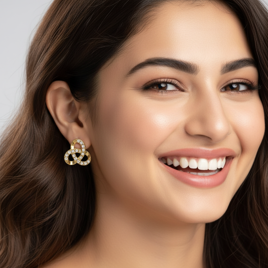 Gold-Plated Knot Stud Earrings with Crystals – Elegant Everyday Jewellery LE10299