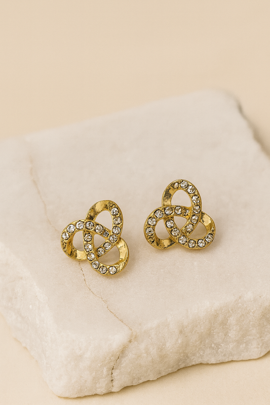 Gold-Plated Knot Stud Earrings with Crystals – Elegant Everyday Jewelry LE10299